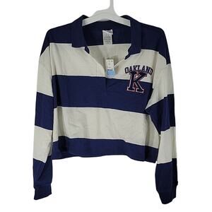 Freeze Long Sleeve Crop Top, "Oakland K" Design, Blue/White, Sz L, NWT